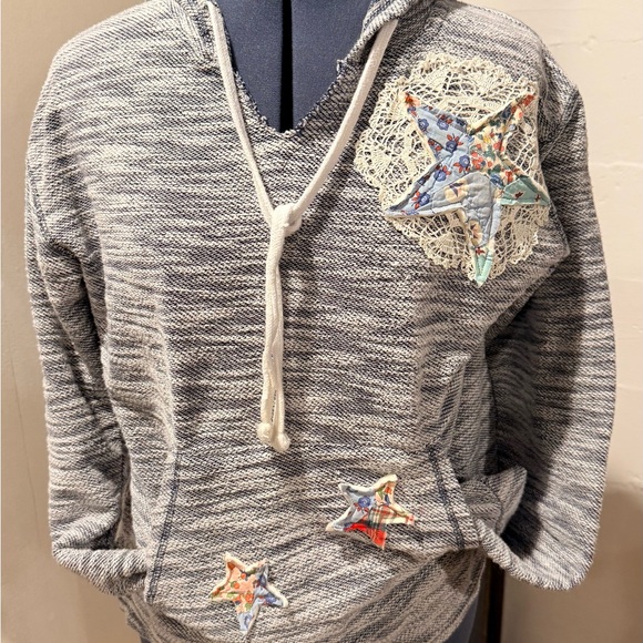 Vintage America Tops - Vintage America Gray/Blue Hoodie with Star Accents